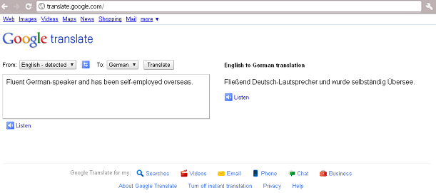 Google Translation Tool German English